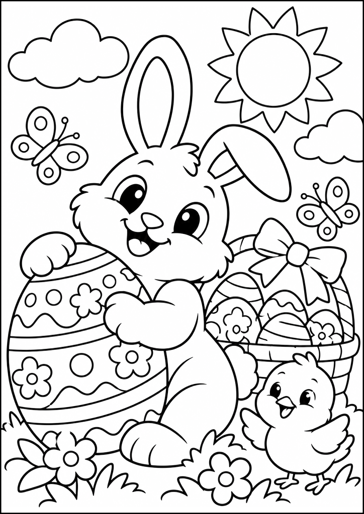 Coloriage Lapin Avec Oeufs Et Poussin