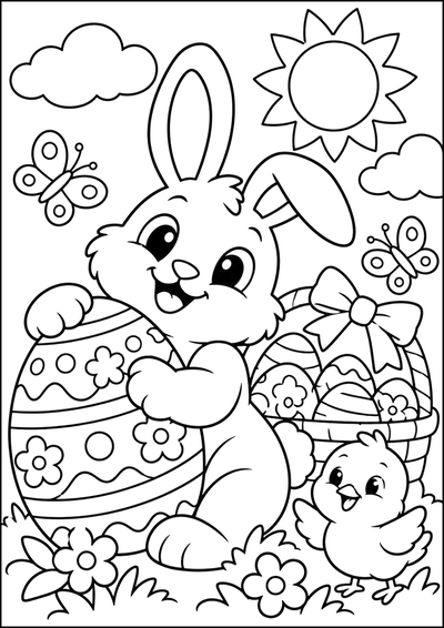 Ausmalbild Osterhase Mit Eiern Und Küken