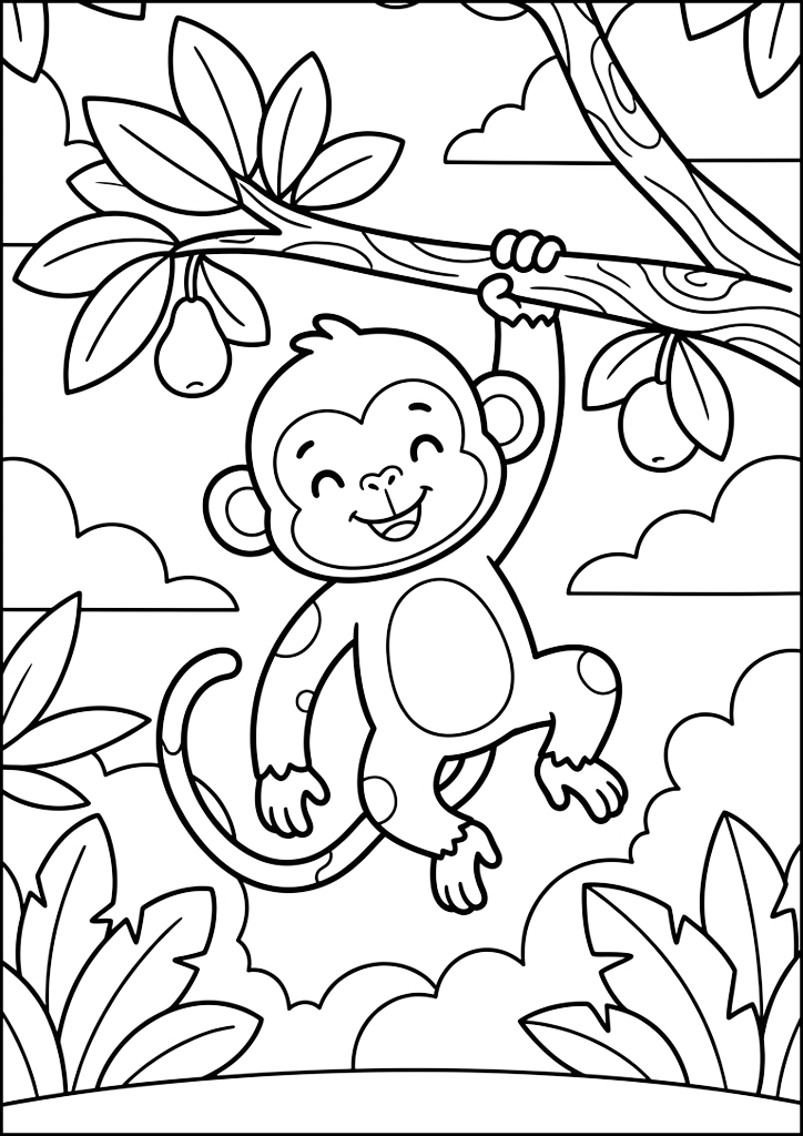 Coloring page Happy Monkey Hanging From Branch