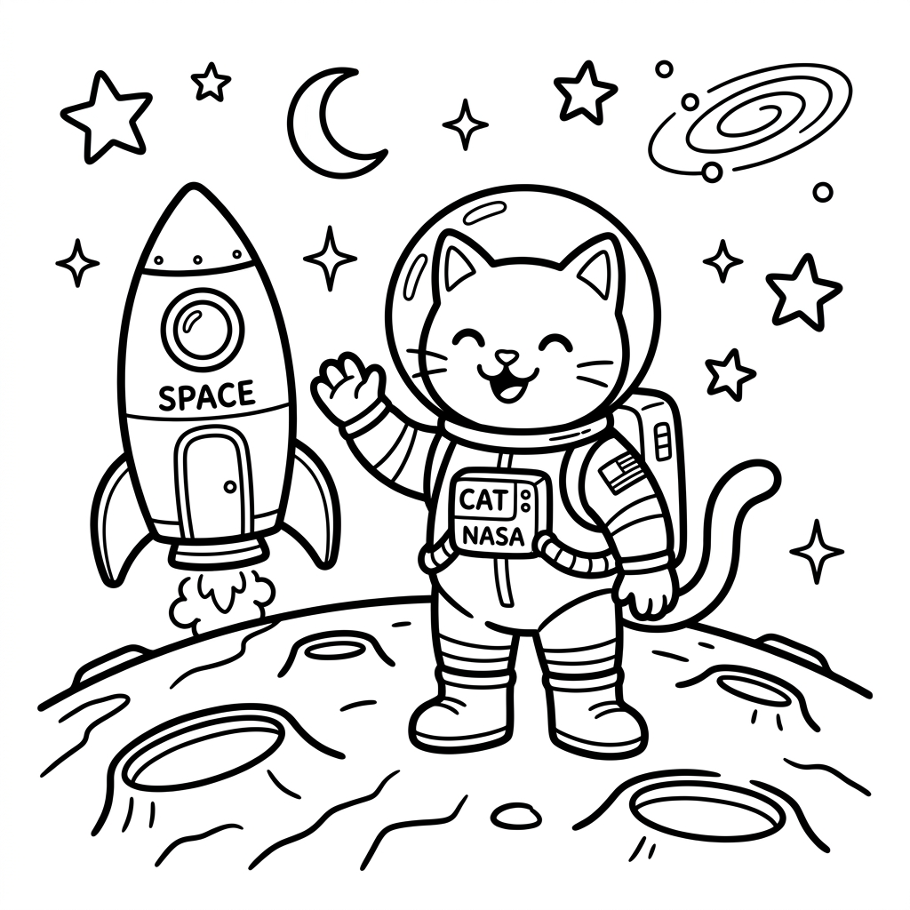 Kolorowanka Kot astronauta do wydruku