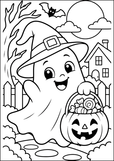 Coloriage Fantôme Mignon Avec Citrouille