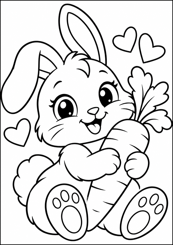 Ausmalbild Süßes Häschen mit Möhre