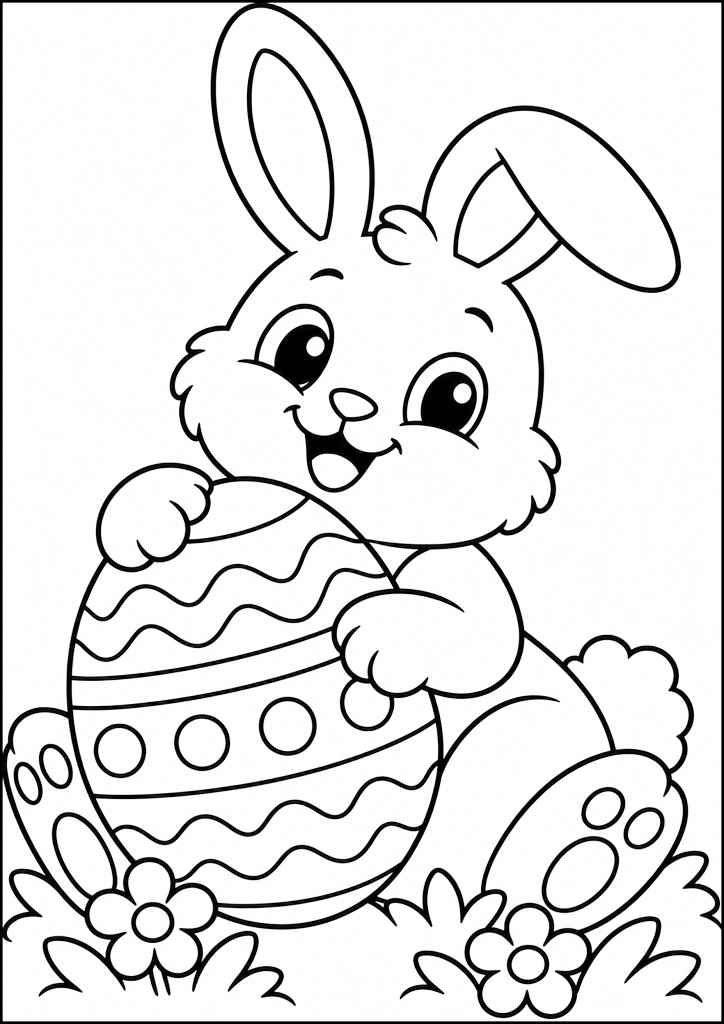 Coloriage Lapin Avec Œuf De Pâques