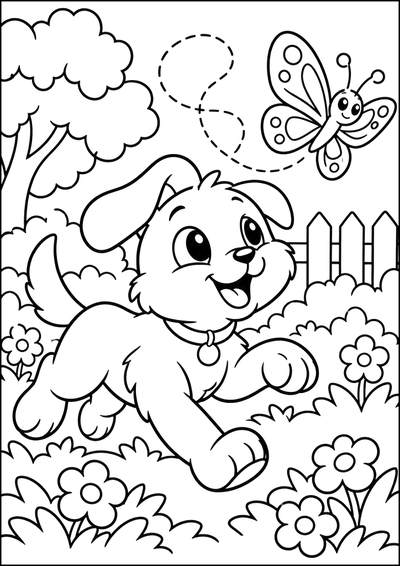 Coloriage Chiot Poursuit Papillon
