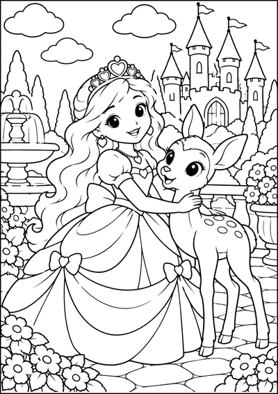 Ausmalbild Prinzessin Und Rehkitz