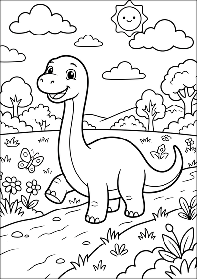 Kolorowanka Uroczy Dinozaur w Słonecznej Krainie