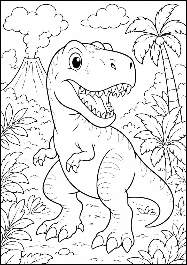 Kolorowanka Tyranozaur W Prehistorycznej Dżungli