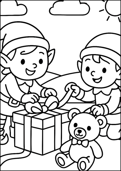 Coloriage Elfes Emballent Un Cadeau