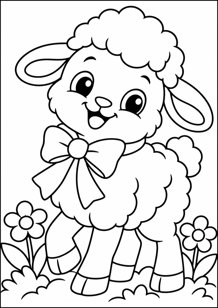 Coloriage Agneau Souriant Avec Noeud