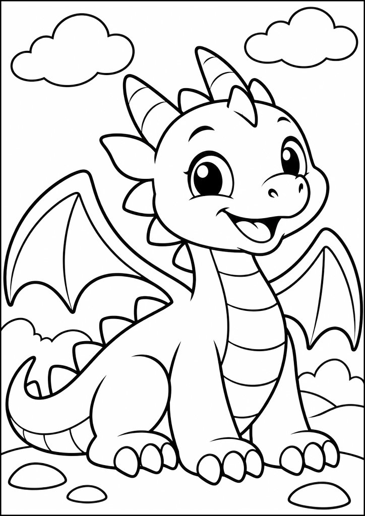 Disegno da colorare Adorabile Piccolo Drago