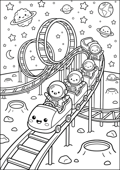 Dibujo para colorear Montaña Rusa Espacial con Astronautas