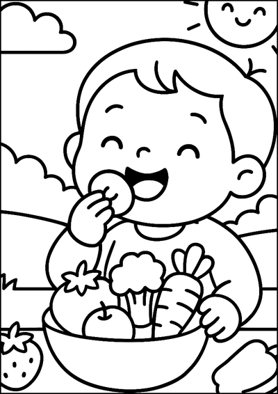 Coloriage Enfant Avec Fruits Et Légumes