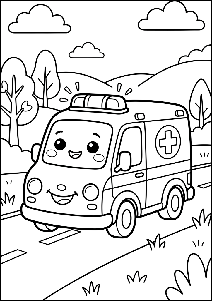Ausmalbild Lächelnder Krankenwagen Malvorlage