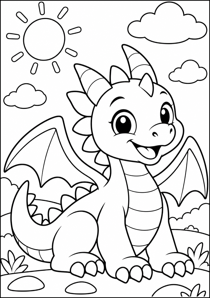 Disegno da colorare Piccolo drago sorridente (variante 2)