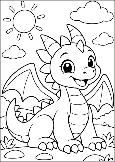 Disegno da colorare Piccolo drago sorridente (variante 2)