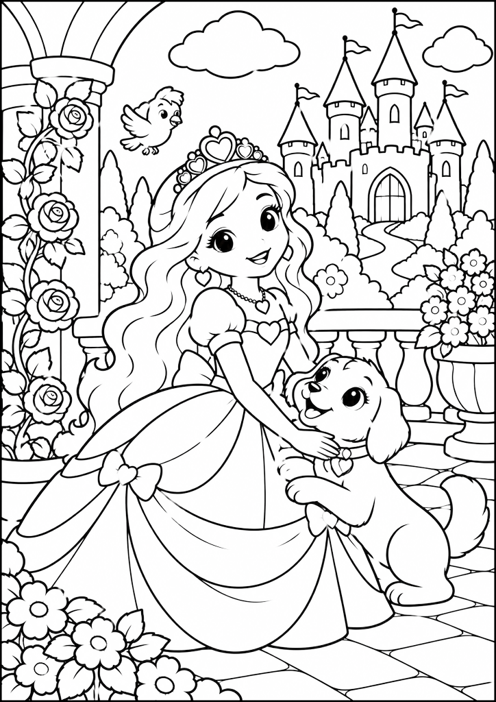 Coloriage Princesse Dans Le Jardin Du Château