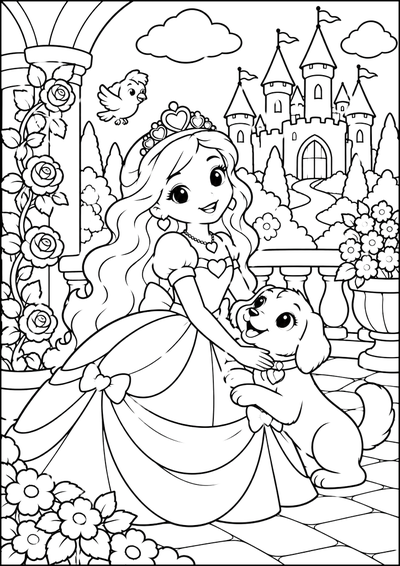 Ausmalbild Prinzessin Im Schlossgarten