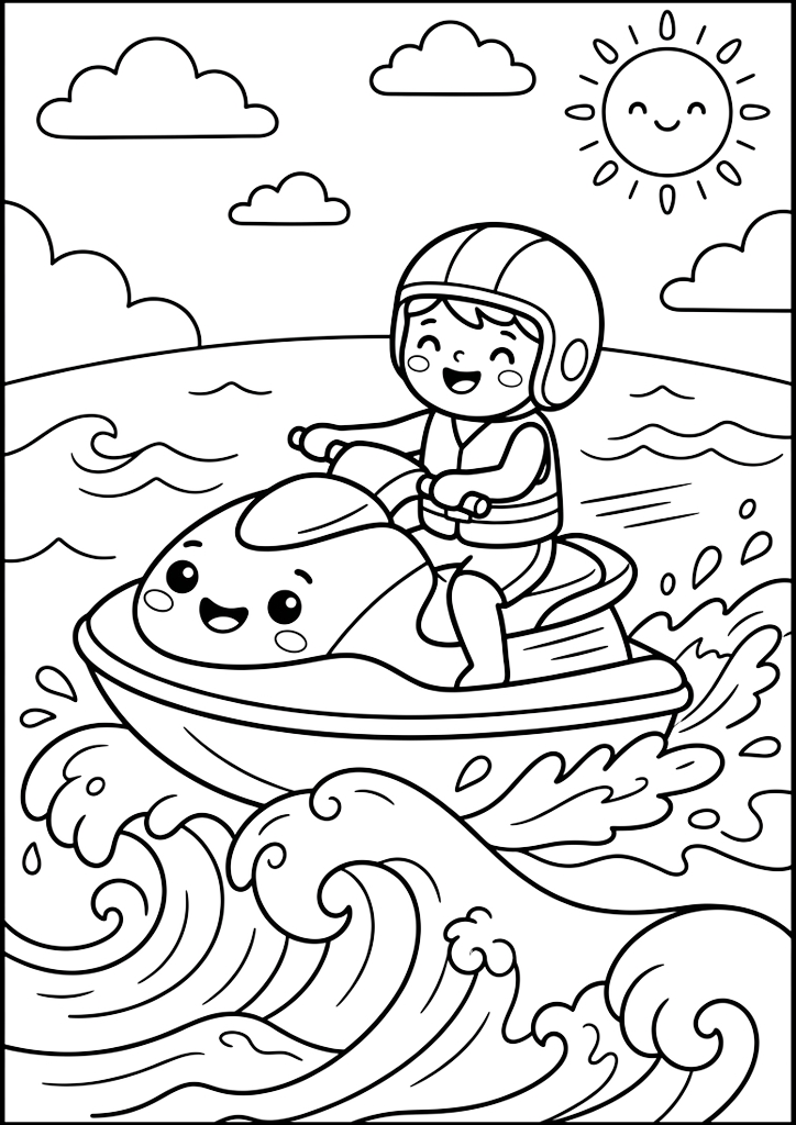 Coloring page Happy Child On A Jet Ski