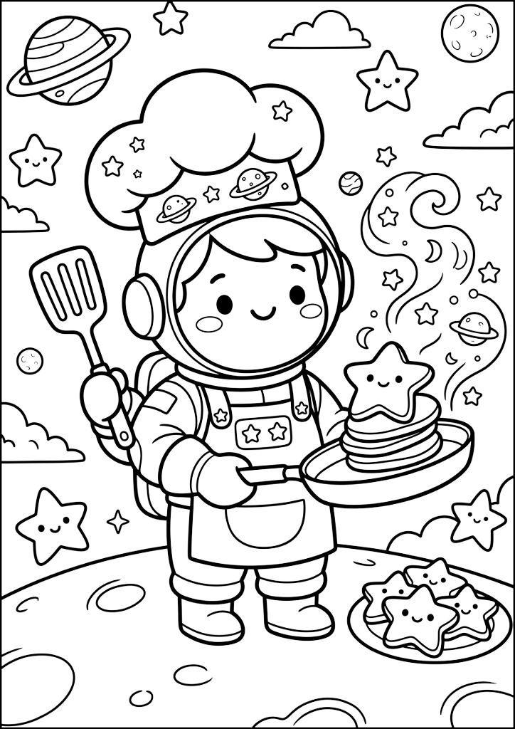 Dibujo para colorear Chef Espacial Fríe Panqueques Estelares