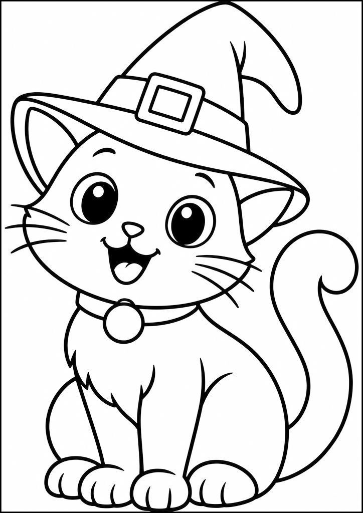 Dibujo para colorear Gatito Con Sombrero De Bruja