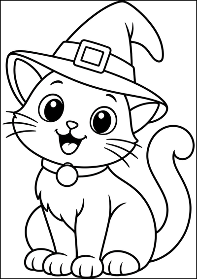 Dibujo para colorear Gatito Con Sombrero De Bruja