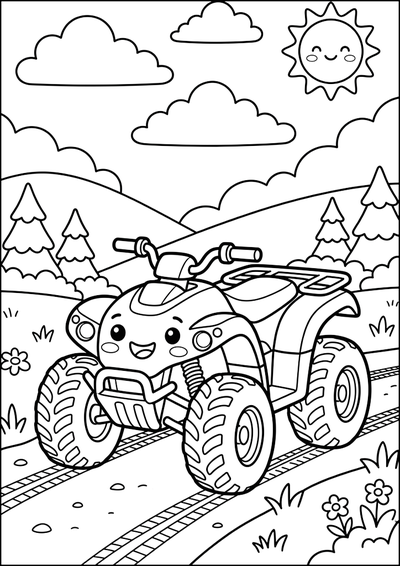Coloriage Quad Tout-Terrain Souriant
