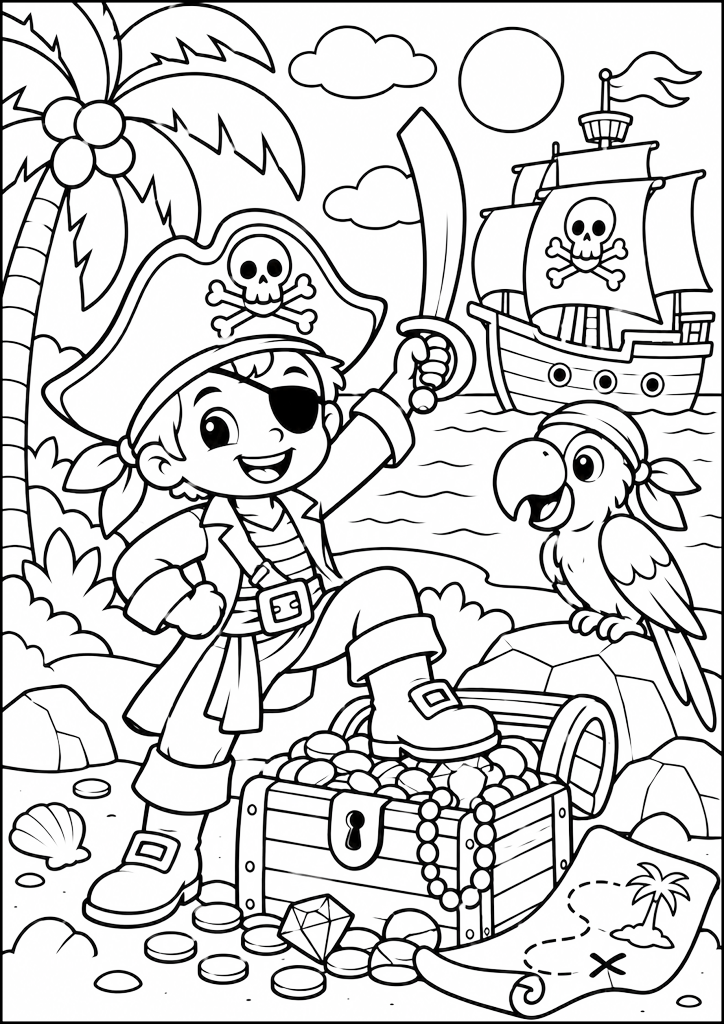 Kolorowanka Młody Pirat Na Wyspie (wariant 2)
