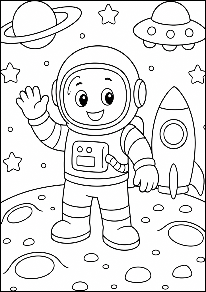 Kolorowanka Uśmiechnięty Astronauta Na Księżycu