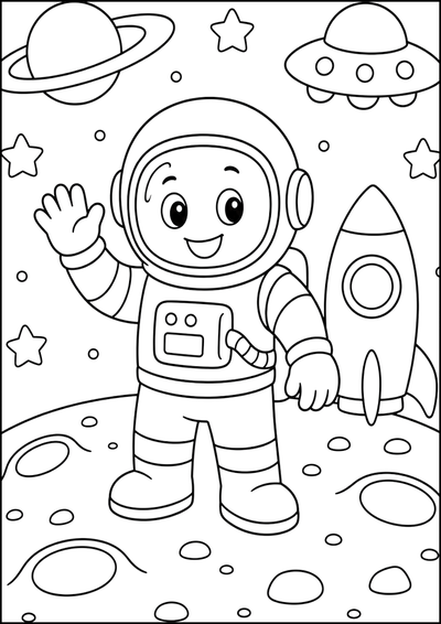 Dibujo para colorear Astronauta Sonriente En La Luna