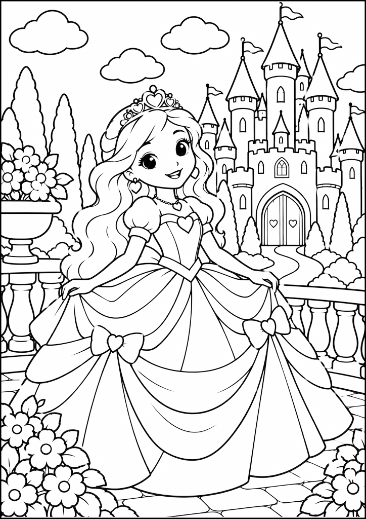 Coloriage Princesse Devant Le Château