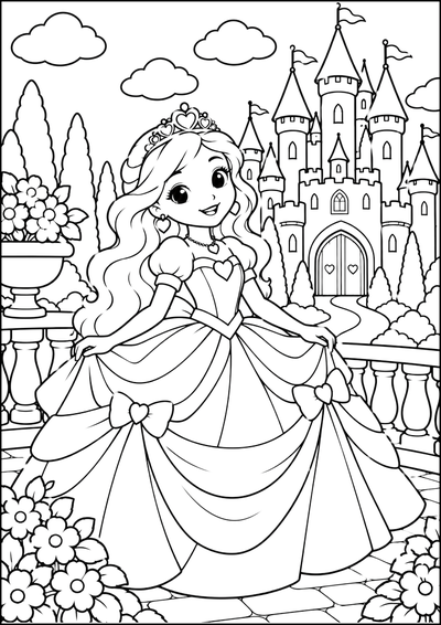 Ausmalbild Prinzessin Vor Dem Schloss