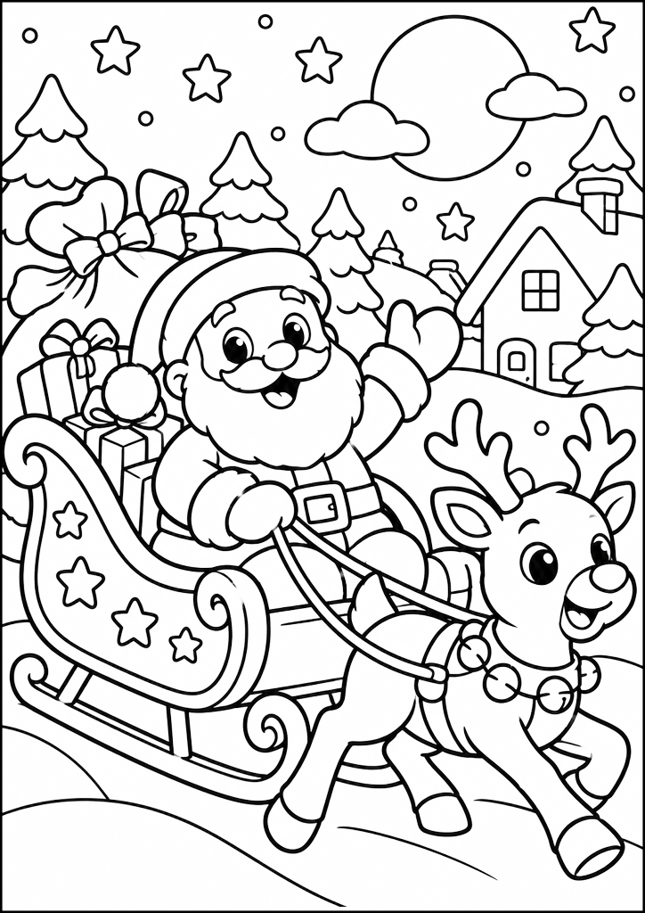Ausmalbild Weihnachtsmann Im Schlitten