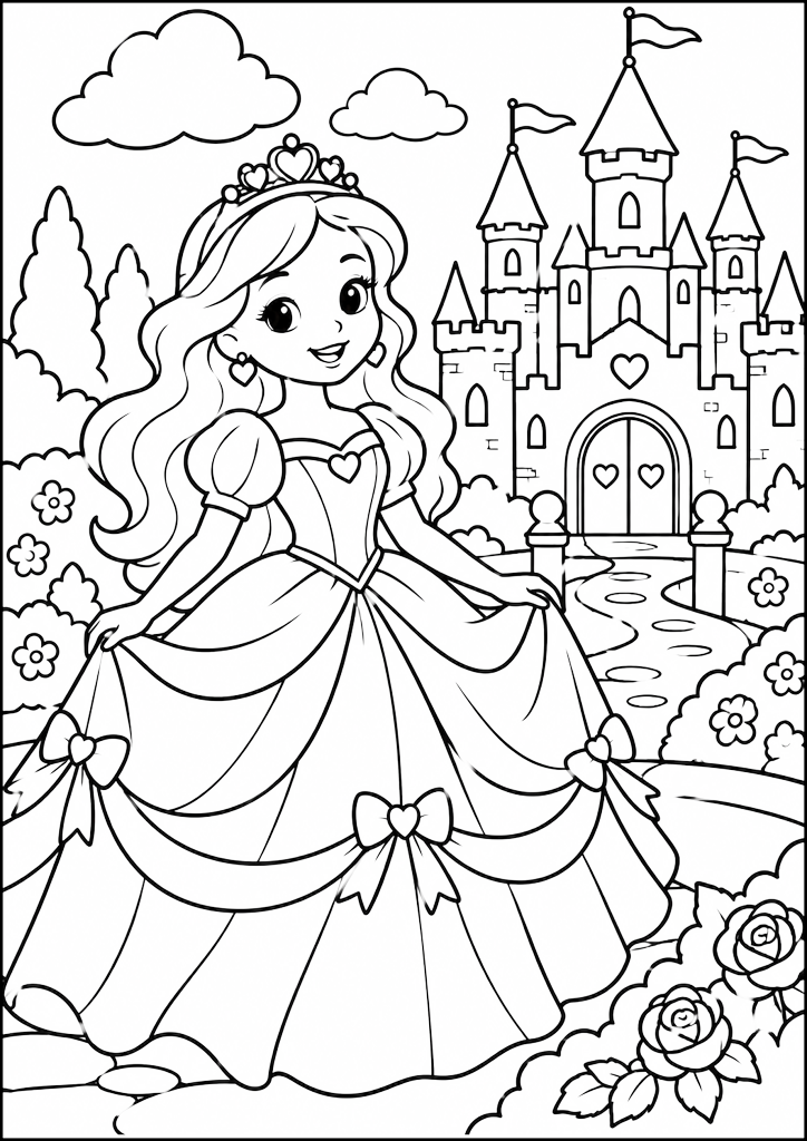 Coloring page Princess By The Castle