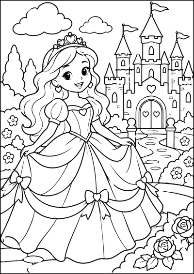 Disegno da colorare Principessa davanti al castello