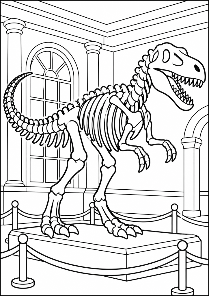 Coloriage Squelette De Tyrannosaure Au Musée