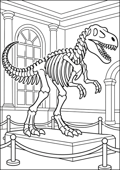Ausmalbild Tyrannosaurus-Skelett Im Museum