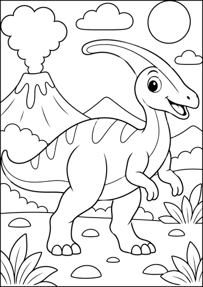 Kolorowanka Wesoły Dinozaur Przy Wulkanie (wariant 2)