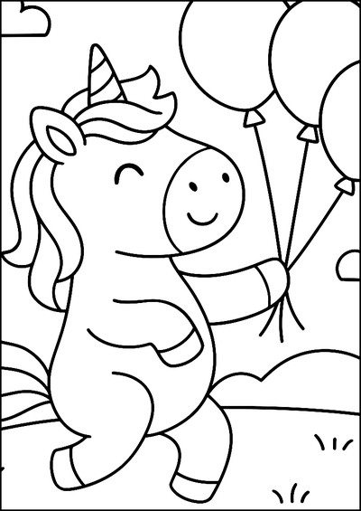 Coloriage Licorne Assise Avec Ballons