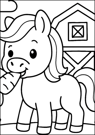 Ausmalbild Lächelndes Pony Bei Der Scheune