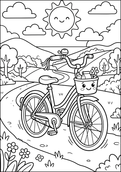 Coloriage Vélo Sur Chemin Ensoleillé