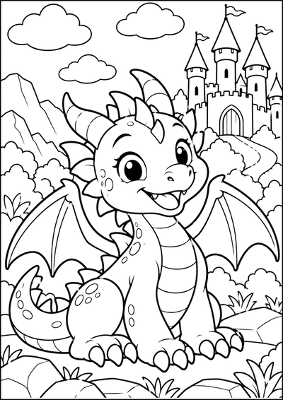 Disegno da colorare Dolce drago al castello