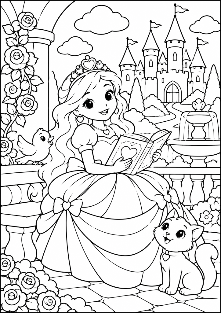 Coloriage Princesse Lisant Près Du Château