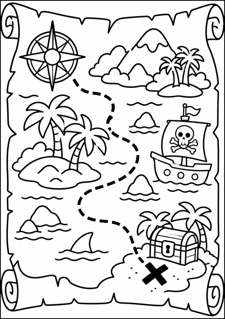 Disegno da colorare Mappa del Tesoro dei Pirati