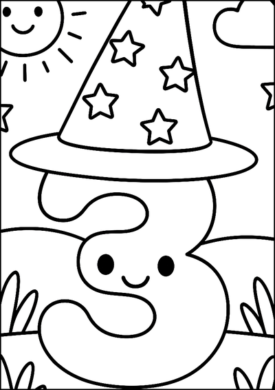 Dibujo para colorear Tres Con Sombrero Mágico