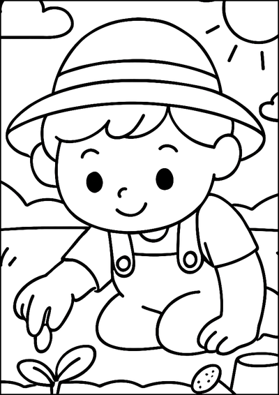 Coloriage Enfant Plante Une Graine