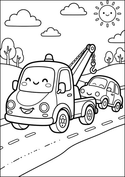 Dibujo para colorear Grúa Feliz Remolca Coche