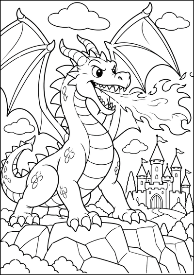 Disegno da colorare Drago Infuocato al Castello