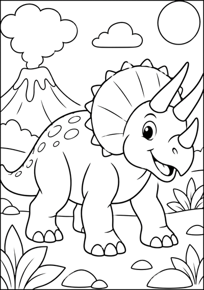 Kolorowanka Wesoły Triceratops I Wulkan
