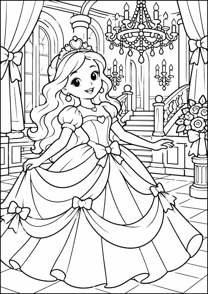 Disegno da colorare Principessa nel palazzo