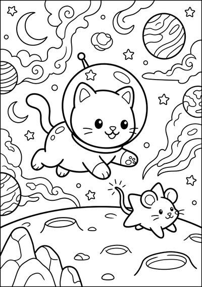 Dibujo para colorear Gatito Cósmico y Ratón Estrella